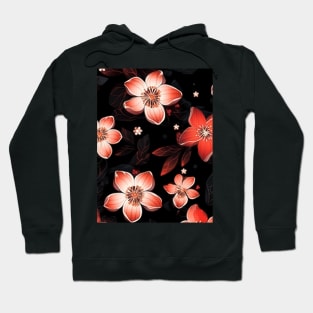 Red and Pink Sakura Flowers on Black Background Hoodie